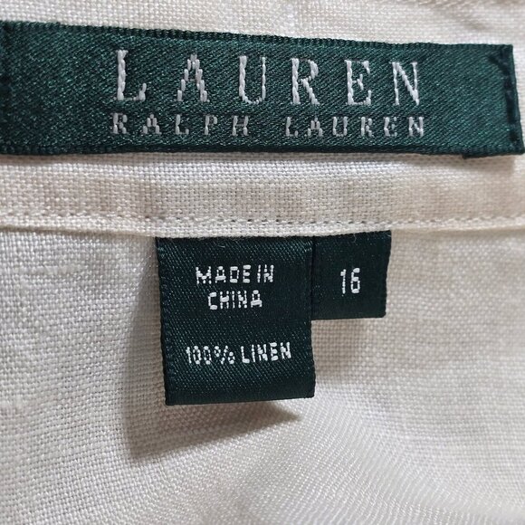 Lauren Ralph Lauren 100% Linen Sleeveless Button up Shirt Beige Cream - Picture 7 of 7
